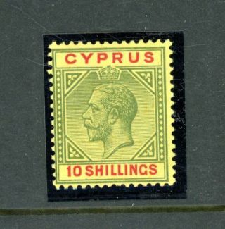 Cyprus 1923 10s Green/red/yellow (sg 100) Hinged (b114)