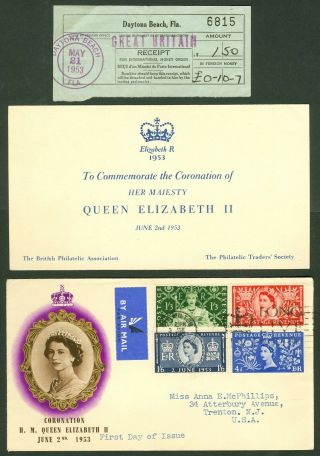 1953 Coronation First Day Cover Sent To Usa,  June 3rd 1953.  With Contents