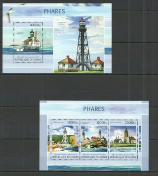 St1338 2013 Guinea Architecture Marine Life Birds Lighthouses Kb,  Bl Mnh Stamps