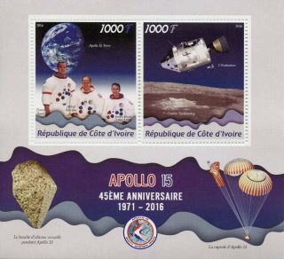 Ivory Coast 2016 Mnh Apollo 45th Anniv Scott Irwin Worden 2v M/s Space Stamps