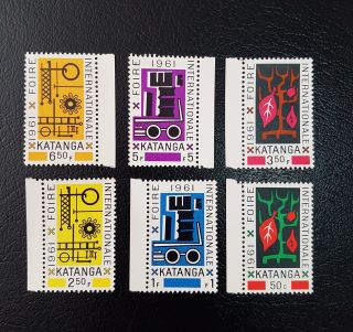Congo,  Katanga,  1961,  Set Of 6 Stamps,  Abstract,  International Fair,  Mnh