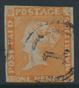 Sg 7 Mauritius 1848 – 59 Early Impressions 1d Orange Vermilion Very Fine.