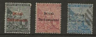 Bechuanaland Sg 1/3 1885/7 Wmk Crown Ca/crown Cc Series Of 3 Fine