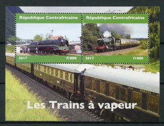 Central African Rep 2017 Mnh Steam Trains Engines Locomotives 2v M/s Stamps