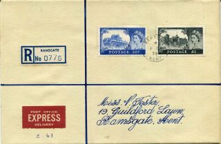 1955 - Great Britain - 10/ - & £1 Plain Registered First Day Cover,  Ramsgate