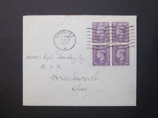 Gb 1941 Kgvi 3d Pale Violet Block Of 4 First Day Cover Bristol M/c To Brockworth