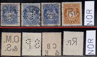 Norway - Norge - Firmenlochungen - Stamps Perfin 4 Pcs (nor)