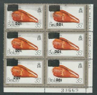 Belize 10c On 35c Sea Shell With Inverted Surcharge 1980,  Plate Block Of 6