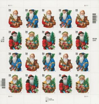 2001 34 Cent Santa Claus Christmas Full Sheet Of 20 Scott 3537 - 3540,  Nh