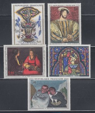 France 1966 - 1967 Five Different Art Stamps Never Hinged