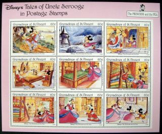 1992 Mnh St Vincent Disney Princess And The Pea Stamp Sheet Andersen 