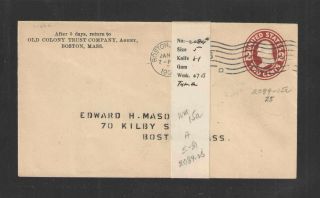 1908 Old Colony Trust Co Boston Mass Advertising Cover Us Stamped Envelope