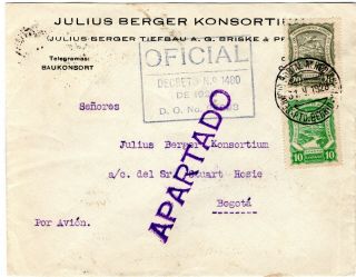 Colombia - Scadta - Cover W/ Airmail Franchise - Puerto Berrio - 1928 Rr