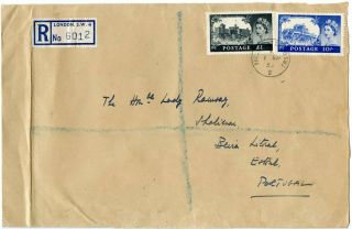 Great Britain 1955 Regis.  Cover To Portugal W/windsor Castle 10sh & £1