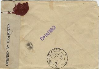 China 1942 registered censored airmail cover Chungking to Calcutta 2