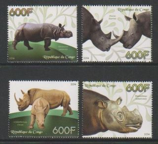 Democratic Republic Of Congo - 2014,  Rhinos / Rhinoceros Set - Mnh