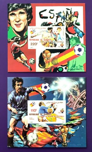 2 Djibouti Sheet Imperforated With Space And Spain Football World Cup