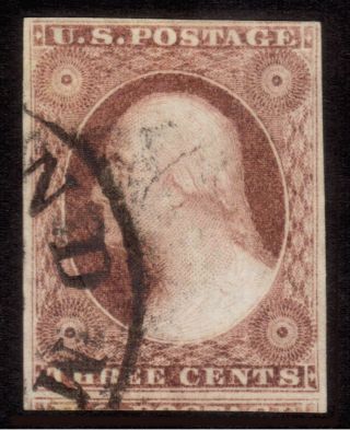 Us Stamp: 11a Plated 28r5l,  Deep 1857 Purplish Claret,  Ex.  Amonette