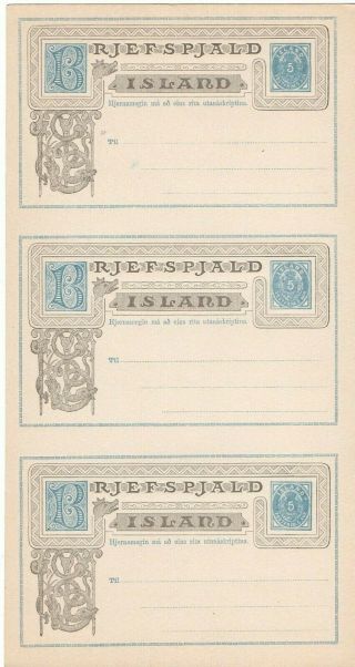 1870´s Iceland 4 Aur Strip Of 3 Postal Stationery Undivided,  Proofs ??