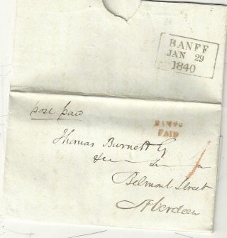 1840 Rare Small Red Banff Paid & H/s 1 Uniform Penny Post Letter To Aberdeen