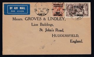 Morocco Agencies 1932 Airmail Cover Saffi To Huddersfield Franked With Seahorse