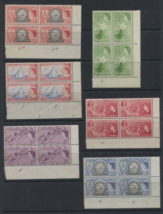 Bermuda 1953 - 1958 Qeii Definitives Mnh Plate Blocks 13 Vals To 2/6 Cv $139,