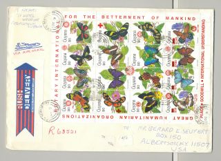 Guyana 1991 Butterflies Red O/p Rotary,  Scouts M/s Of 16 On Commercial Cover