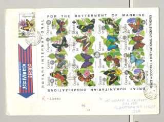Guyana 1991 Butterflies Black O/p M/s 16 Missing Surcharges On Commercial Cover