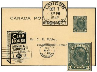 Canada 1¢ Kgvi Psc Oct 1942 Gorman Eckert Tapioca P66d