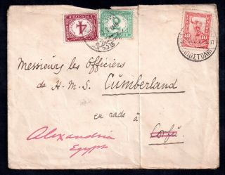 1910 Greece Cover To Hms Cumberland In Egypt With Postage Due To Pay - Fold Ws9545