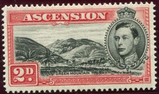 1938/53 - Ascension - 2d Black & Scarlet,  Mountaineer Flaw Variety,  Umm
