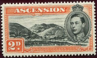 1938/53 - Ascension - 2d Black & Red - Orange,  P14,  Mountaineer Flaw Variety,