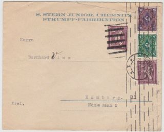 Germany Dr 1922 (15.  12. ) Commerc.  Cover Chemnitz (machine Postmark) To Hamburg
