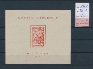 Lk82394 Madagascar 1937 Paris Expo Imperf Sheet Mh Cv 10 Eur