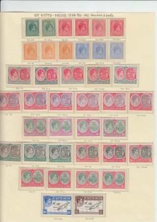St Kitts Nevis 1938 - 1950 Set With Perfs And Shades Mh