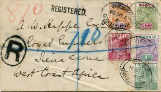 1901 - Gambia - Small Registered Cover To Uk 5 Different Stamps