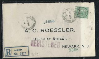 Dominica Cover (p0210b) 1913 Qv 6d Revenue Reg Cover To Roessler,  Usa