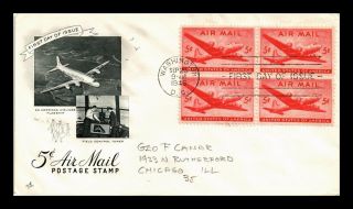 Dr Jim Stamps Us 5c Air Mail Airplane First Day Cover Block Washington Dc