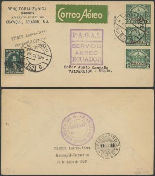Ecuador 1929 - Air Mail Cover To Valparaiso Chile 34823/5