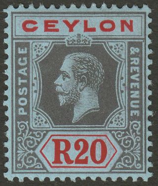 Ceylon 1912 Kgv 20r Black And Red On Blue Sg319 Cat £150