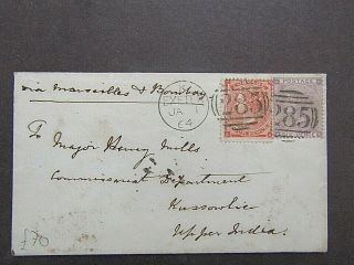 Great Britain - 1864 Cover To India Bearing 1862 4d & 6d Franking