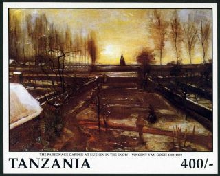 Tanzania 780,  Mnh.  Michel Bl.  163.  Vincent Van Gogh,  1991.  The Parsonage Garden.