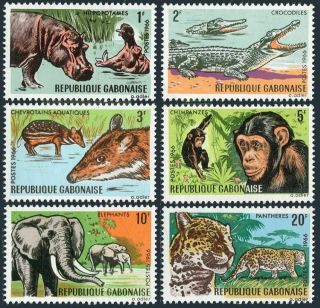 Gabon 203 - 208,  Mnh.  Michel 260 - 265.  Fauna 1966.  Hippopotamus,  Crocodiles,  Chevrotains