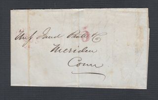 Usa 1848 Stampless Folded Letter Sfl Hartford To Meriden Connecticut W/ Contents