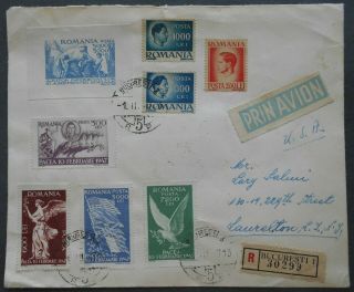 Romania 1947 Airmail Cover From Bucharest To Usa,  Mi Bl36 & Compl.  Set 1024 - 27