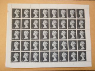 Gb 1969 Machin Large Format £1 Sg790 Unfolded Full Sheet Of Stamps No Splits Um
