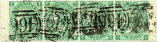 Gb Sg101 One Shilling (1/ -) Green Queen Victoria 1865 Row Of 4 Plt 4 Cat £1,  100
