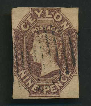 Ceylon Stamp 1857 Qv Chalon Head 9d Purple - Brown,  Sg 8,  Lovely Example