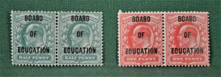 Gb Stamps Edward V11 1902 Official Board Of Education Pairs Sg 083 O84 H/m (c19)