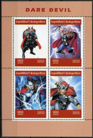 Madagascar 2019 Mnh Daredevil Error Thor 4v M/s Marvel Superheroes Comics Stamps
